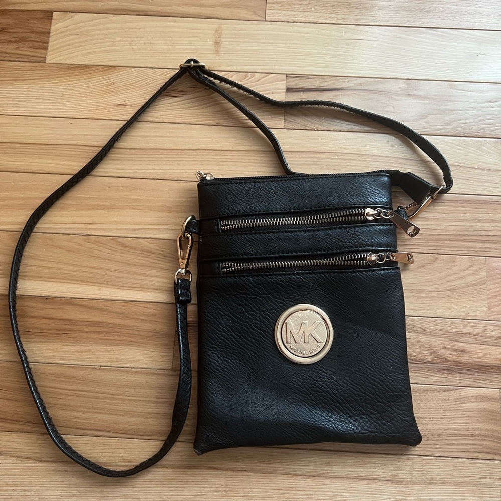 Vintage Michael Kors Black Leather Bag with Gold Logo
